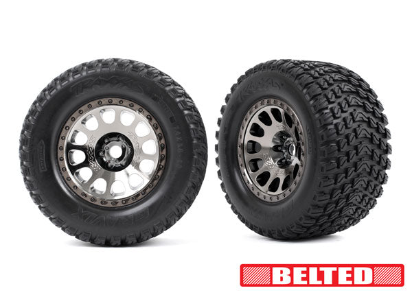 Traxxas Xrt Black Chrm Wheels w/ Belted Gravix Race Tires (2) TRA7862X