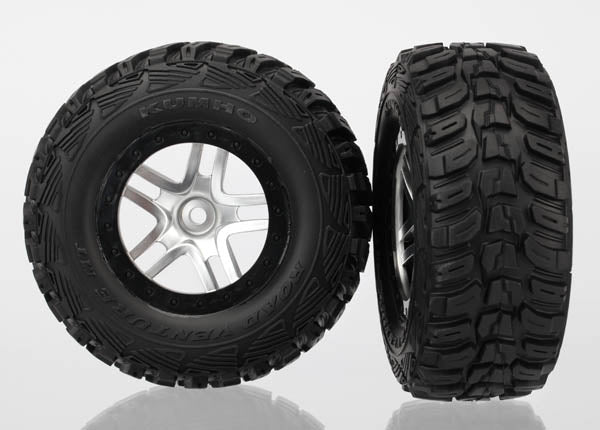Traxxas Satin Chrome & Black Wheels w/ Kumho Tires (2) TRA6874
