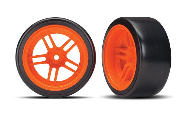 Traxxas 1.9" Orange Split-spoke Rear Wheels & Drift Tires (2) TRA8377A