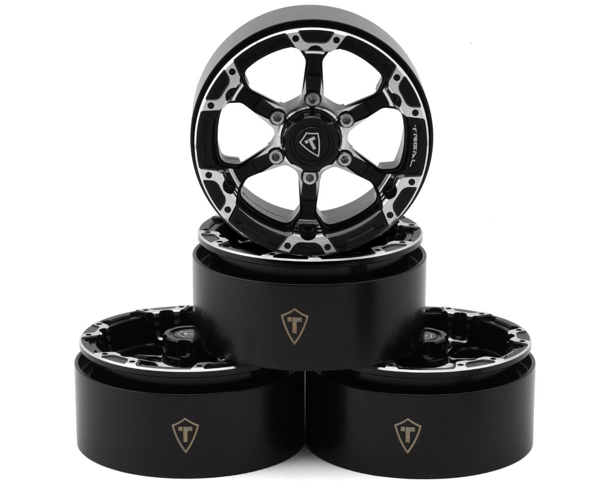 Treal Hobby Type 4P 1.9" 6-spoke Beadlock Wheels (Black) (4) TLHTWHEELS-01
