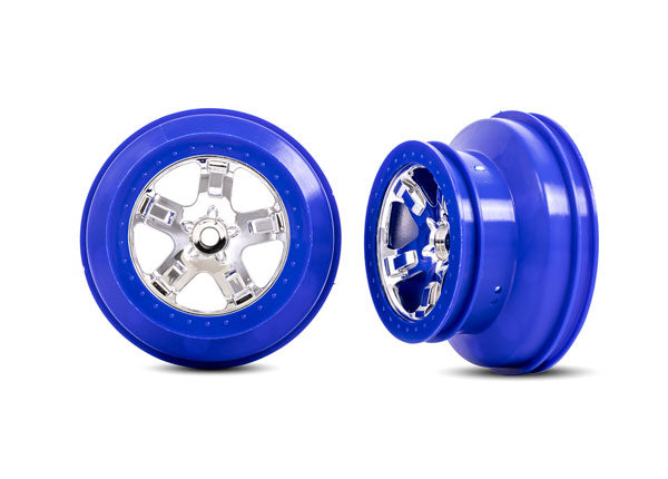 Traxxas Split-spoke Chrome & Blue SCT Wheels (2) TRA5868A