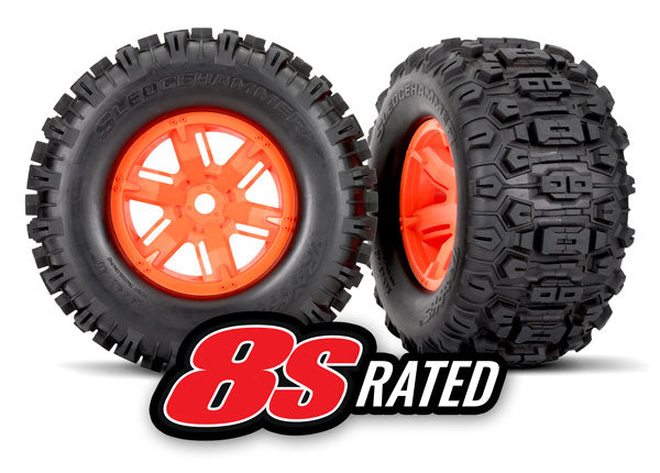 Traxxas X-maxx Orange Wheels w/ Sledgehammer Tires (2) TRA7774T