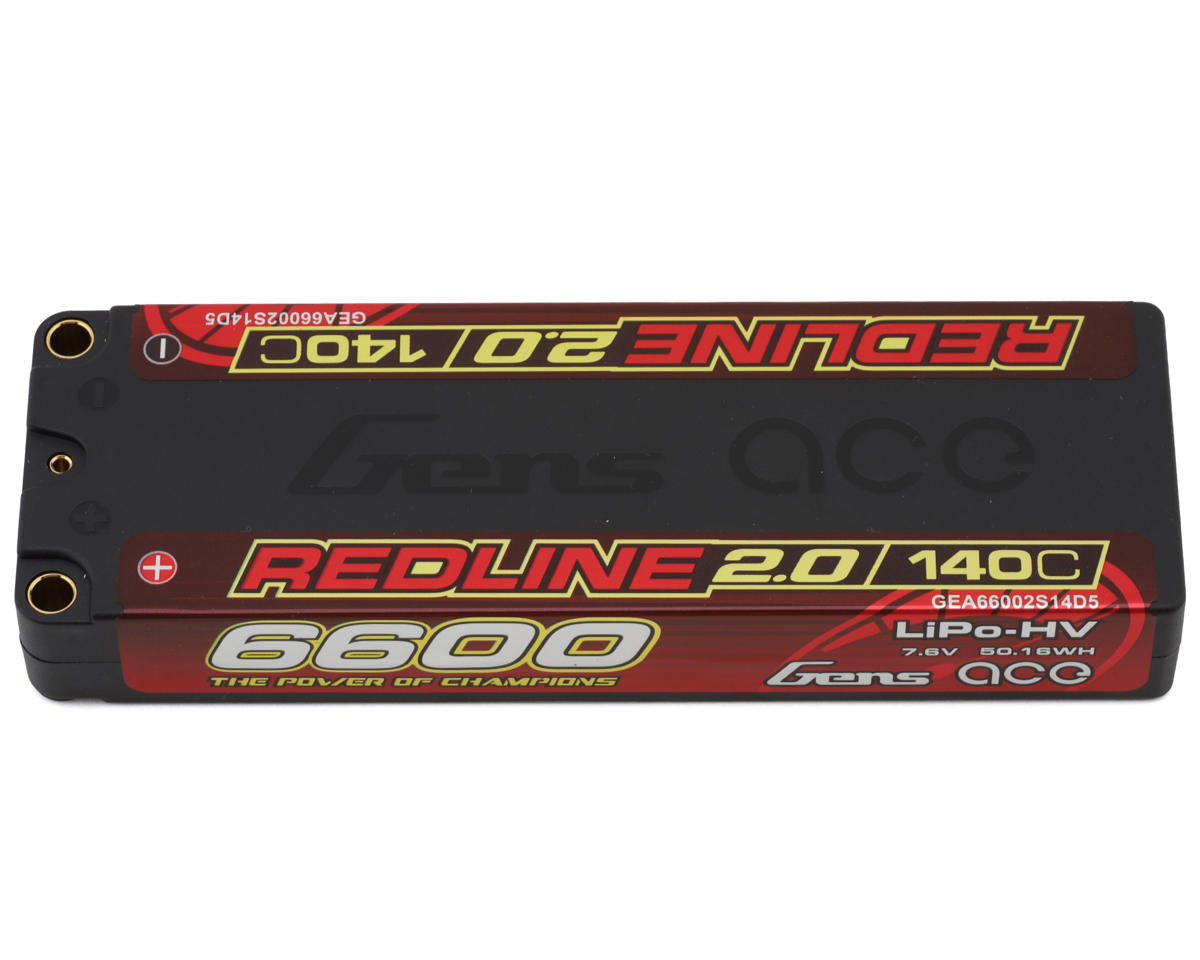 Gens Ace Redline 2.0 6600mah 2S 140C 7.6v Hv Hardcase Lipo Battery w/ GEA66002S14D5