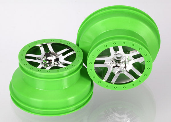 Traxxas SCT Chrome & Green Split-spoke Wheels (2) TRA6872X