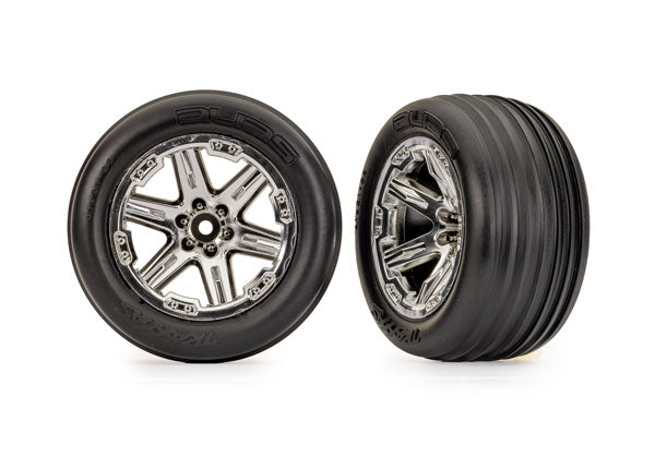 Traxxas Rxt 2.8" Chrome Wheels & Ribbed Tires (2) TRA3779