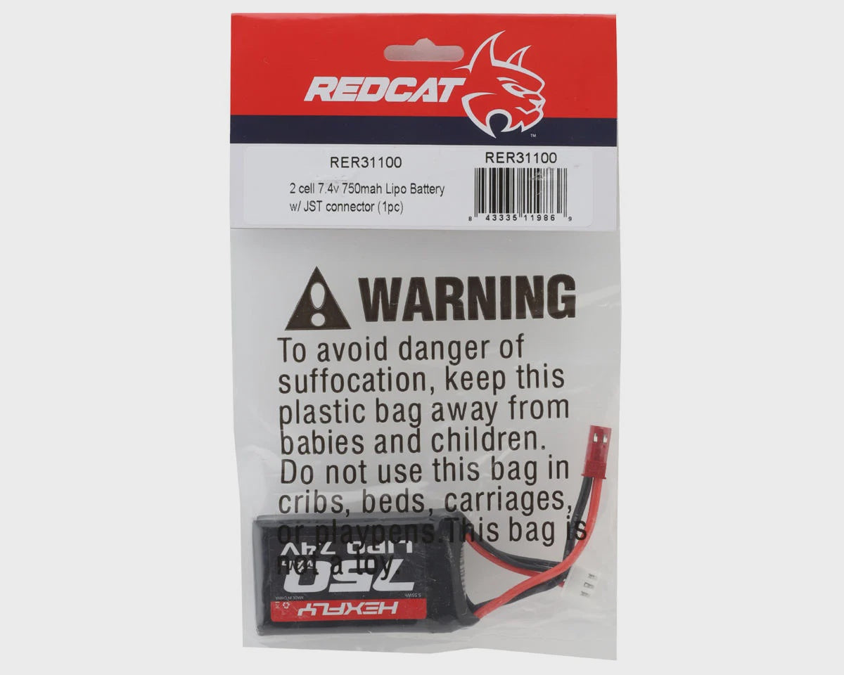 Redcat MT-18/ascent-18 2S Lipo Battery (7.4v/750mah) W/jst Connector RER31100