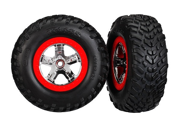 Traxxas SCT Chrome & Red Wheels & Off-road Tires (2) TRA5888