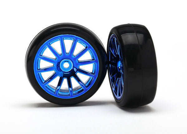 Traxxas Blue Chrome 12-spoke Wheels w/ Slick Tires (2) TRA7573R