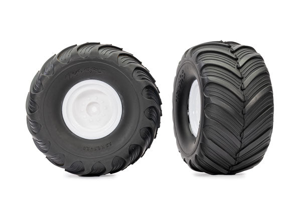 Traxxas White Monster Truck Wheels & Terra Groove Tires (2) TRA3663-WHT