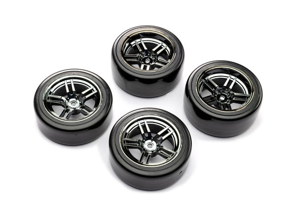 Traxxas 1.9" Black Chrome Split-spoke Wheels & Drift Tires (4) TRA8378