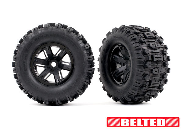 Traxxas Black X-maxx Wheels & Belted Sledgehammer Tires (2) TRA7871