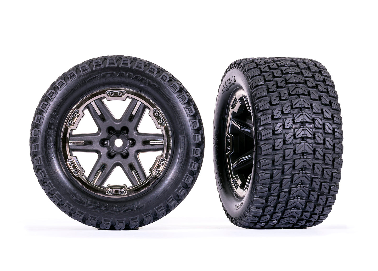 Traxxas Rxt 2.8" Black Chrome Wheels & Gravix Tires (2) TRA6764-BLKCR