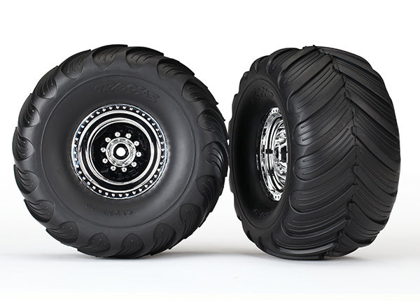 Traxxas Chrome Monster Truck Wheels & Terra Groove Tires (2) TRA3663X