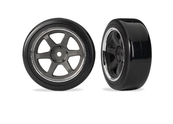 Traxxas 1.9" Gray 6-spoke Front Wheels & Hard Drift Tires (2) TRA10574