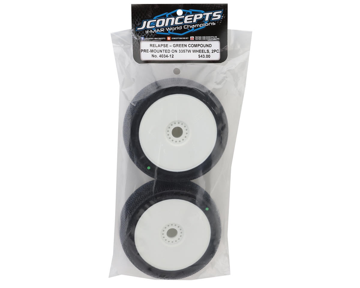 JConcepts Relapse Pre-mounted 1/8th Buggy Tires (White) (2) (Green) JCO403412