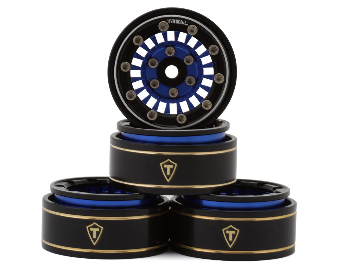 Treal Hobby Type C 1.0" Brass Beadlock Crawler Wheels (Blue) (4) TLHTSCX24-142