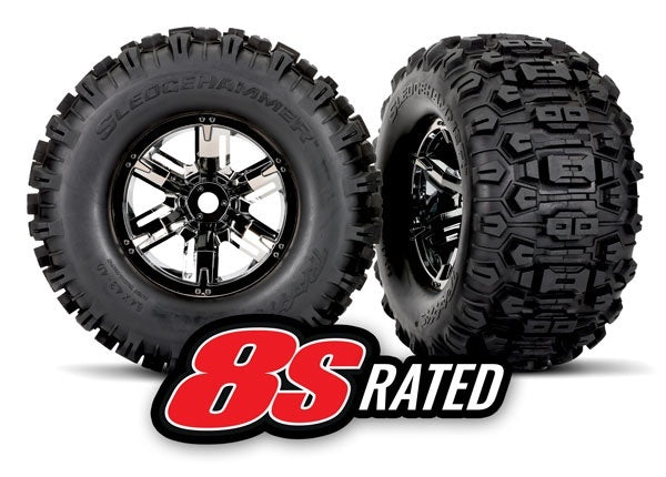 Traxxas X-maxx Black Chrome Wheels w/ Sledgehammer Tires (2) TRA7774A