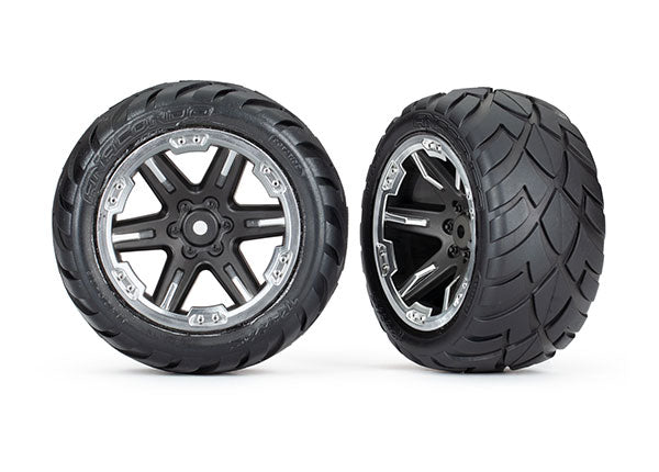 Traxxas Rxt 2.8" Black & Chrome Wheels & Anaconda Tires (2) TRA6768X