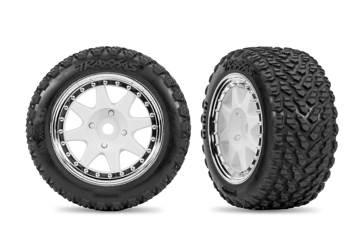 Traxxas White & Chrome Rear Mini Rally Wheels w/ Soft Tires (2) TRA10873-WHTC