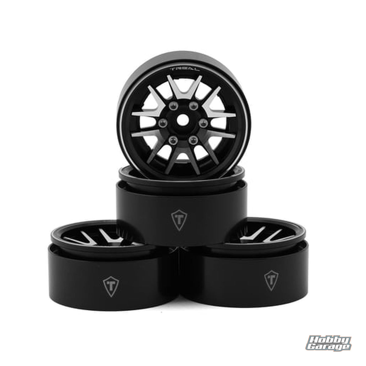 Treal Hobby Type L 1.9" V-Spoke Beadlock Wheels (Black) (4)