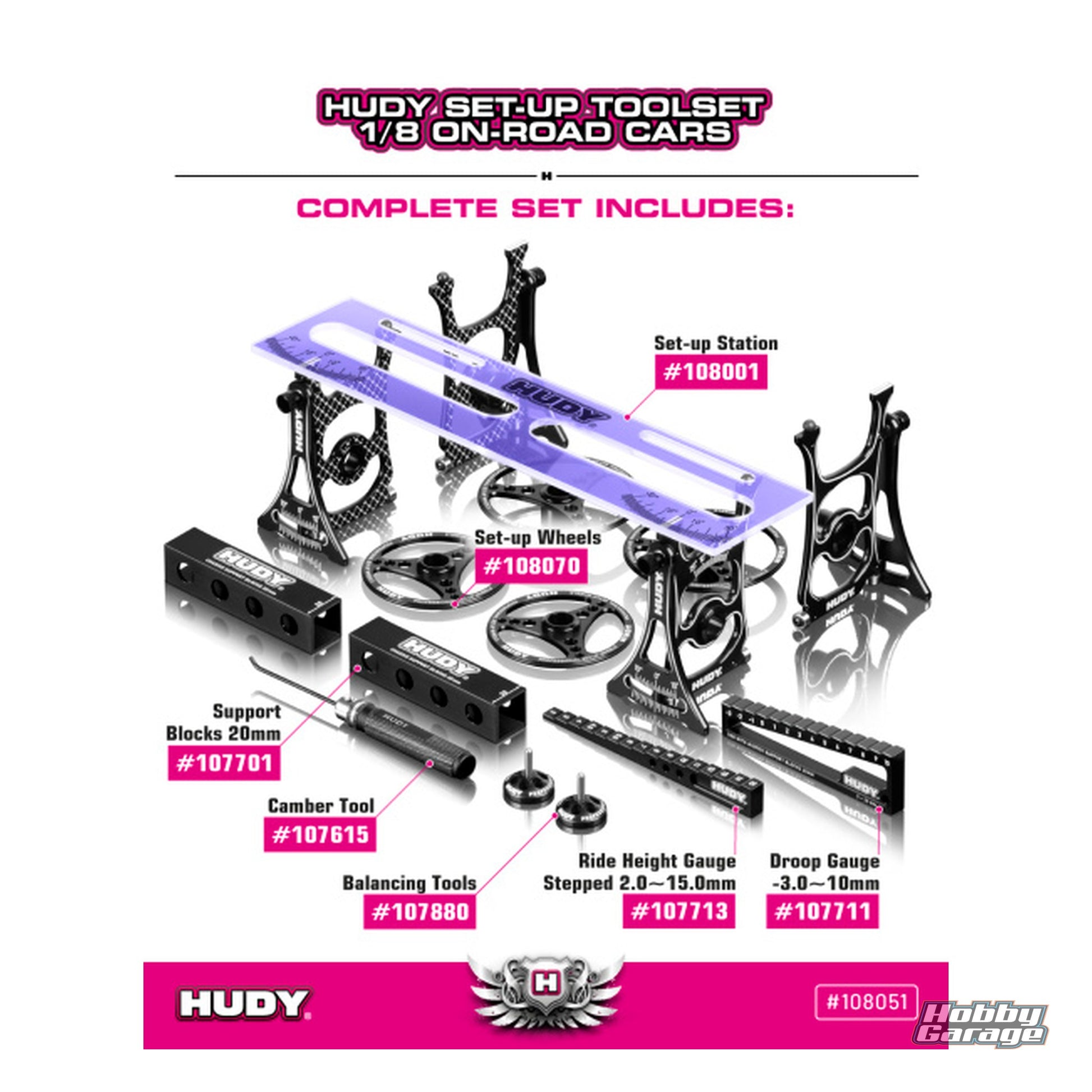 Hudy Set-Up Toolset 1 / 8 On-Road Cars HUD108051