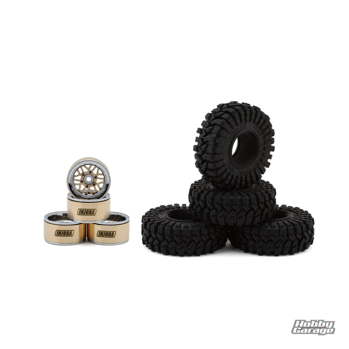 Injora 1.0" Deep Dish Aluminum Micro Crawler Beadlock Wheels w/Swamp Claw Tires INJYQW-MW1014SR-1014