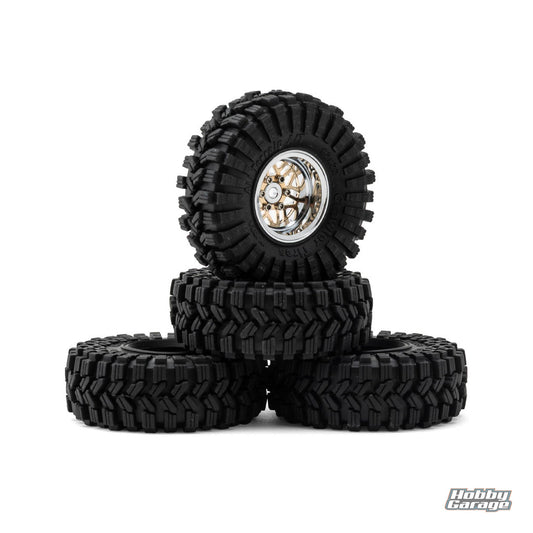 Injora 1.0" Deep Dish Aluminum Micro Crawler Beadlock Wheels w/Swamp Claw Tires INJYQW-MW1014SR-1014