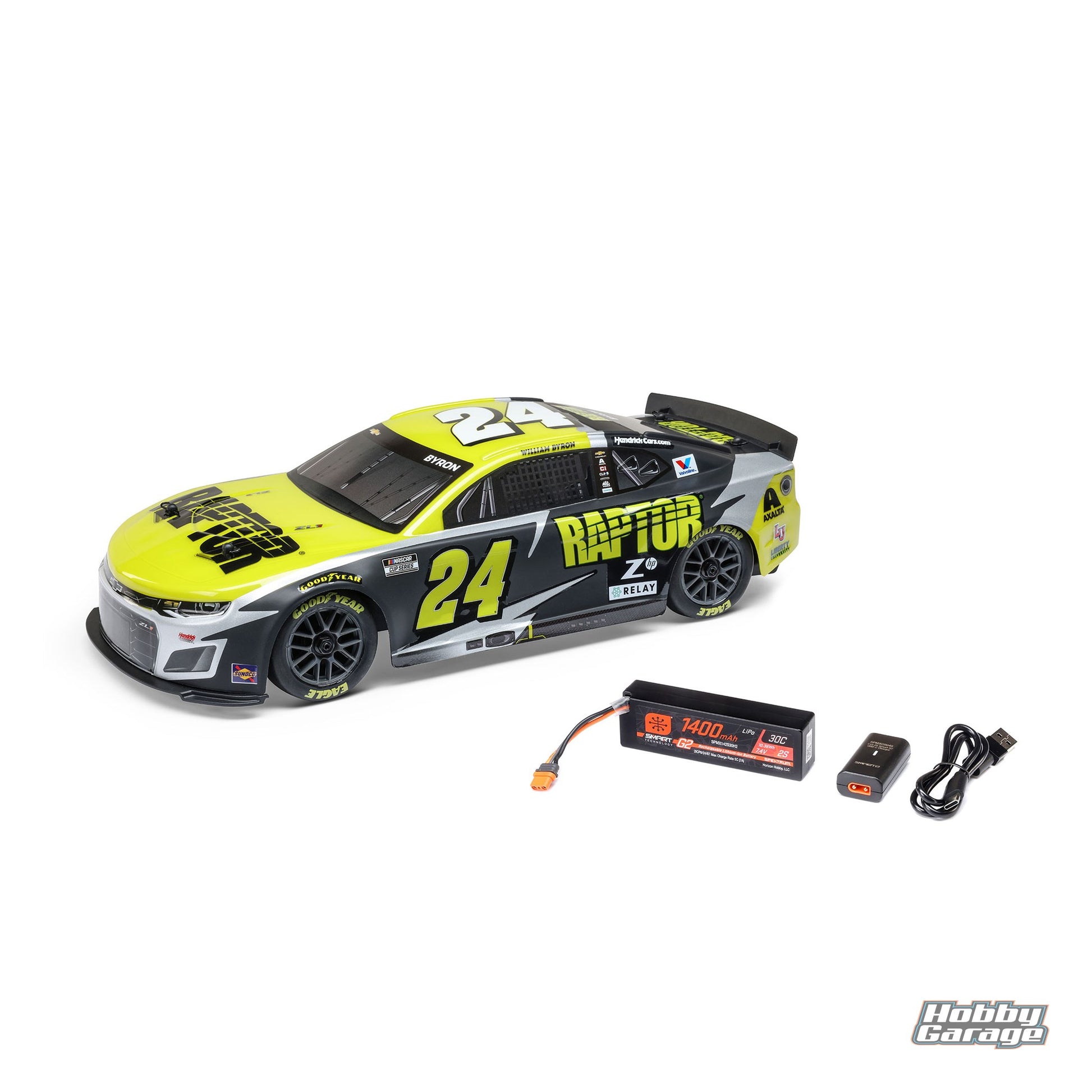 Losi 1/12 NASCAR RC Race Car William Byron No. 24 2025 Raptor Chevrolet ZL1 2S AWD Brushed On-Road (Battery & Charger Included), Black LOS1122524