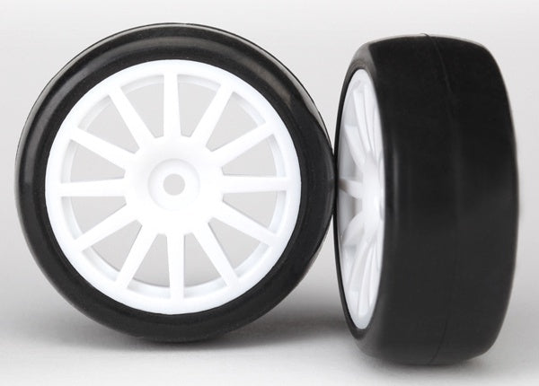 Traxxas White 12-spoke Wheels w/ Slick Tires (2) TRA7572