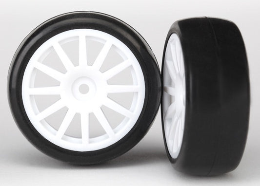 Traxxas White 12-spoke Wheels w/ Slick Tires (2) TRA7572