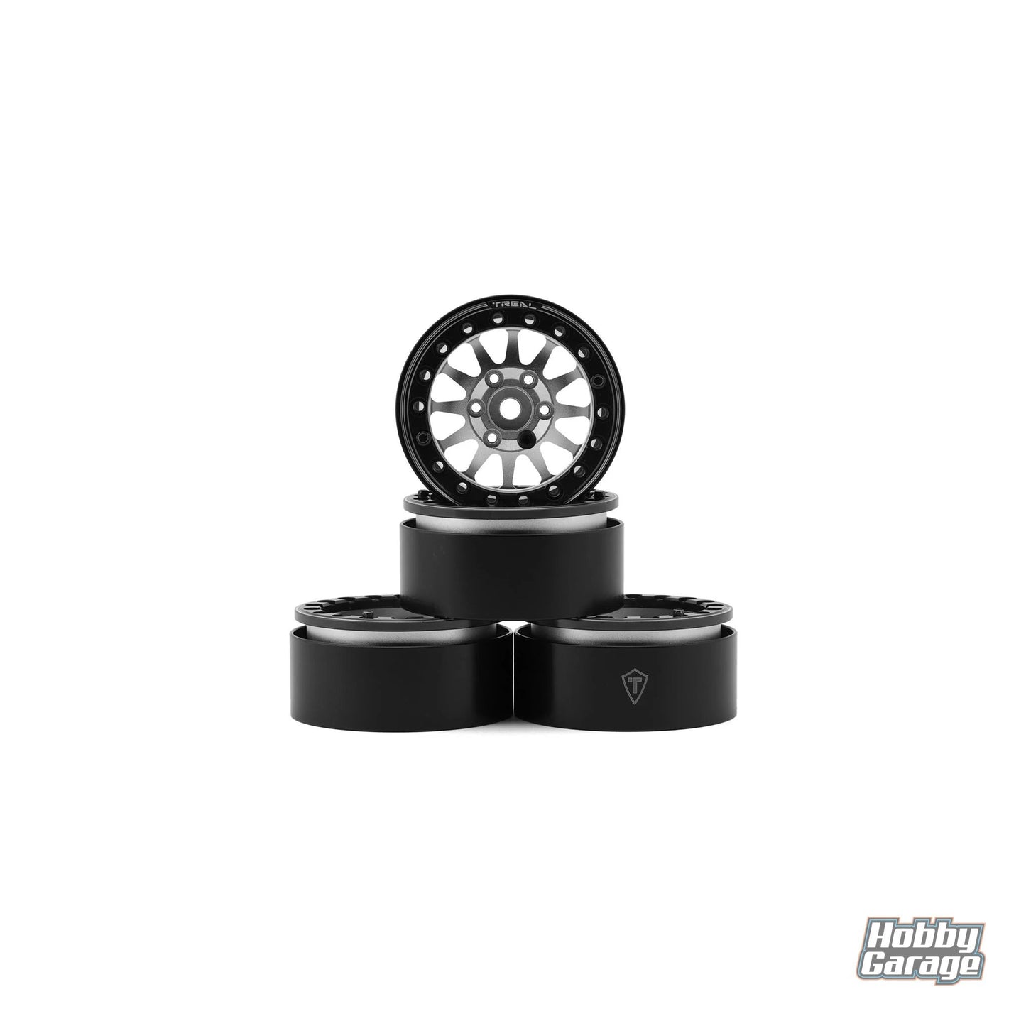 Treal Hobby Type D 1.9" 12-Spoke Beadlock Wheels (Silver/Black) (4) TLHTWHEELS-12