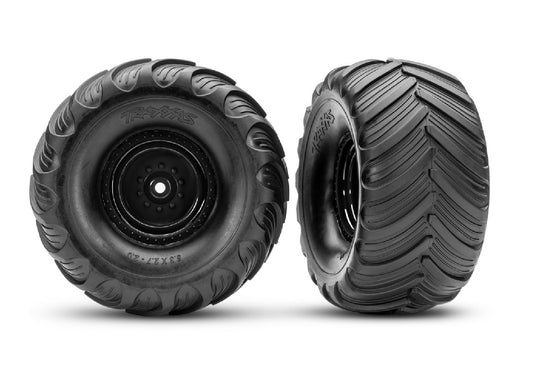 Traxxas Black Monster Truck Wheels & Terra Groove Tires (2) TRA3663-BLK