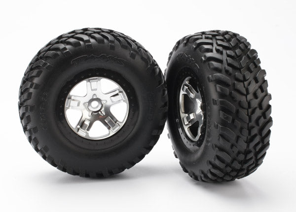 Traxxas SCT Satin Chrome & Black Wheels & Off-road Tires (2) TRA5873X
