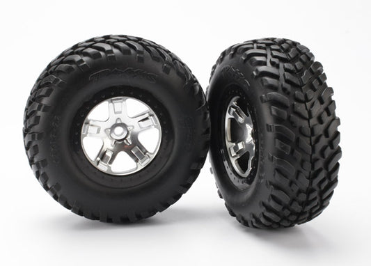 Traxxas SCT Satin Chrome & Black Wheels & Off-road Tires (2) TRA5873X