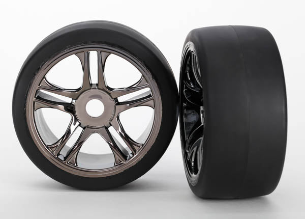 Traxxas Front Black Chrome Wheels & Belted S1 Slick Tires (2) TRA6479
