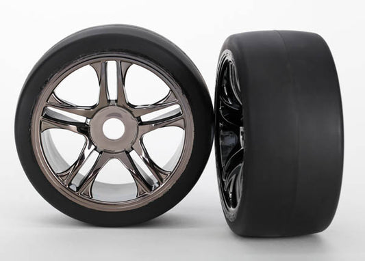 Traxxas Front Black Chrome Wheels & Belted S1 Slick Tires (2) TRA6479