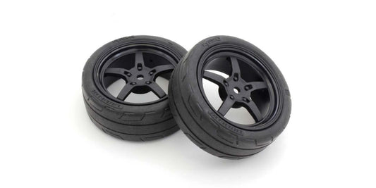 Kyosho Glued Tc Tire (M), 5-spoke Racing Wheel, Black, 2pcs KYOFATH705BKM