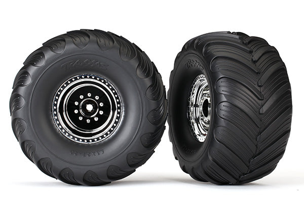 Traxxas Chrome Monster Truck Wheels & Terra Groove Tires (2) TRA3665X