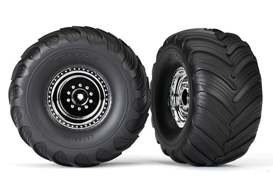 Traxxas Chrome Monster Truck Wheels & Terra Groove Tires (2) TRA3665X