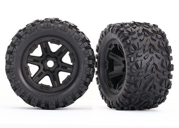 Traxxas 3.8" Black 6-spoke Wheels w/ Talon Ext Tires (2) TRA8672