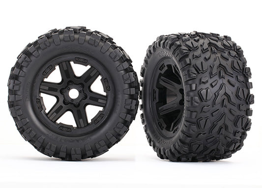 Traxxas 3.8" Black 6-spoke Wheels w/ Talon Ext Tires (2) TRA8672