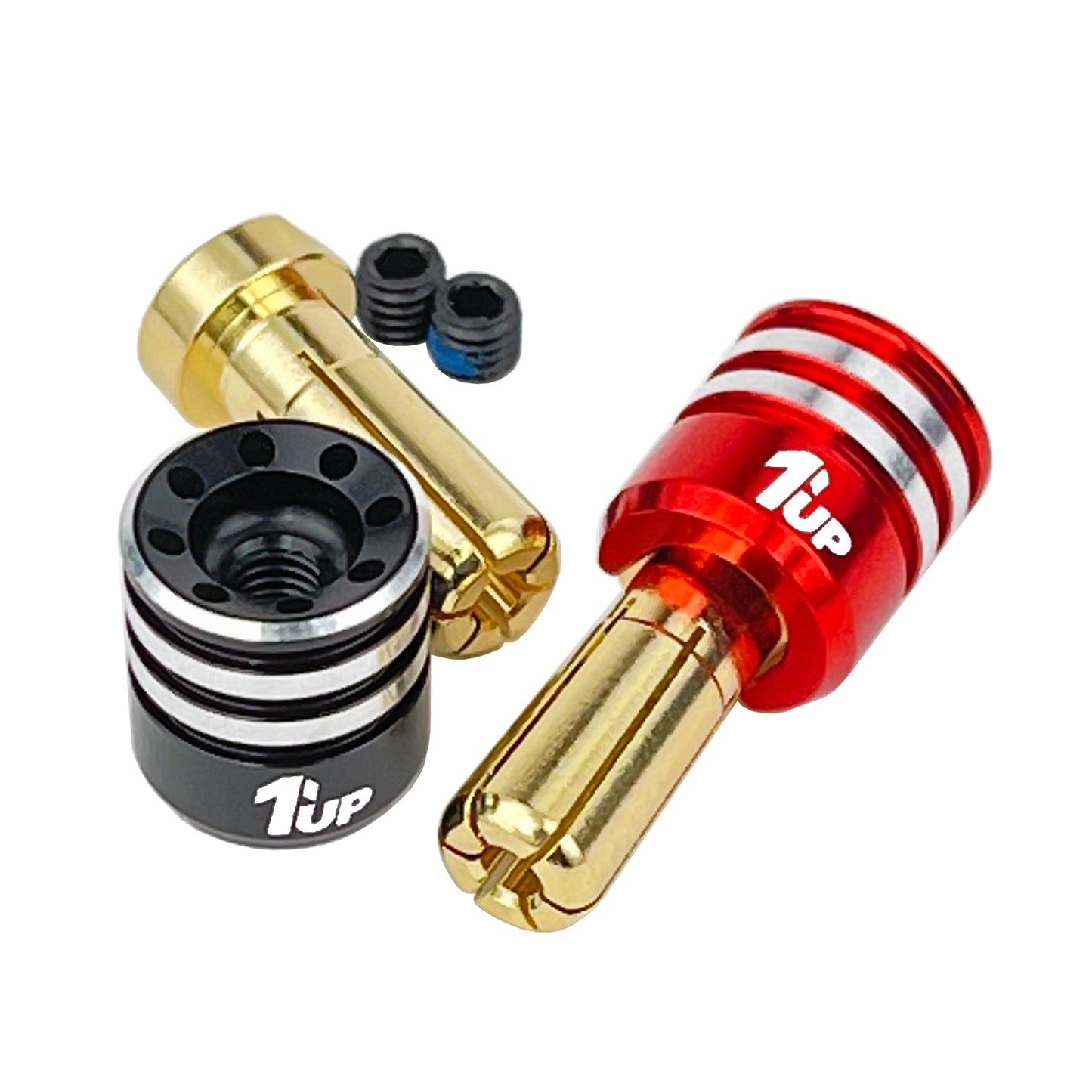 1up Racinig Heatsink Bullet Plug Grips W/5mm Bullets (Black/red) 1UP190436