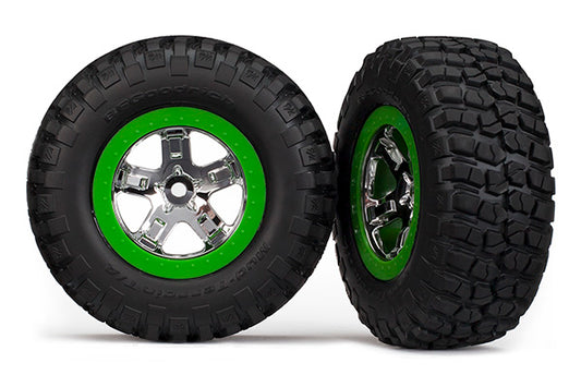 Traxxas SCT Chrome & Green Wheels & Bfgoodrich Tires (2) TRA5865