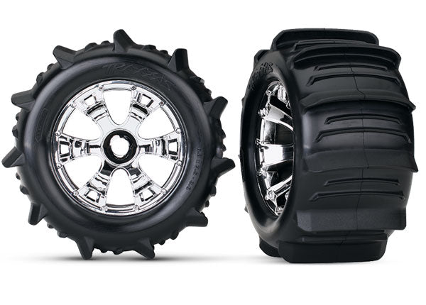 Traxxas Geode 3.8" Chrome Wheels & Paddle Tires (2) TRA5672