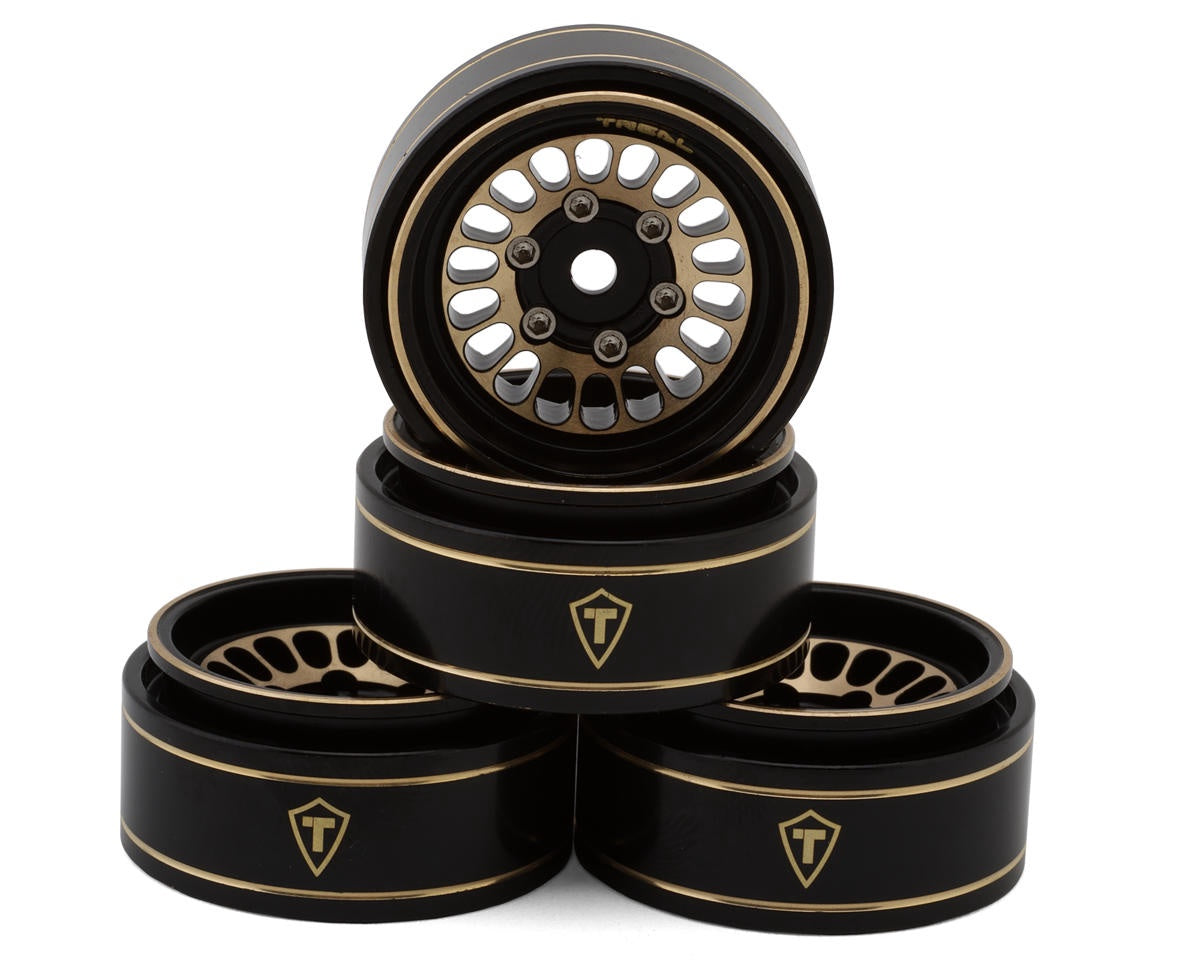 Treal Hobby Type D 1.0" Brass Beadlock Crawler Wheels (Black/gold) (40g TLHTSCX24-265