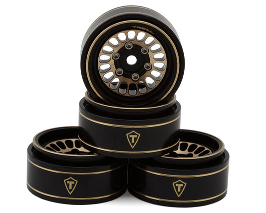 Treal Hobby Type D 1.0" Brass Beadlock Crawler Wheels (Black/gold) (40g TLHTSCX24-265