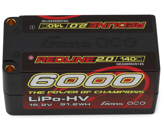Gens Ace Redline 2.0 4S Shorty Lihv Battery 140C (15.2v/6000mah) W/5mm GEA60004S14S