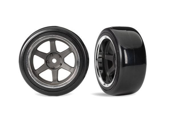 Traxxas 1.9" Gray 6-spoke Rear Wheels & Hard Drift Tires (2) TRA10575