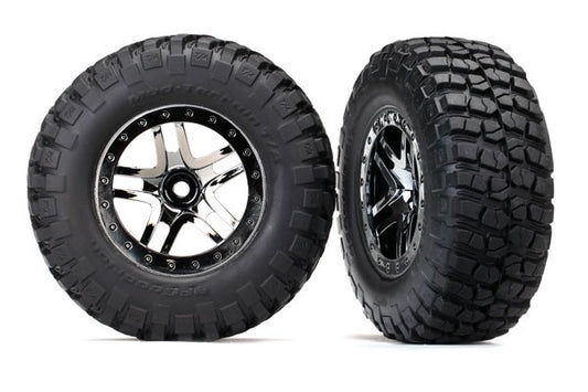Traxxas SCT Black Chrome Wheels w/ Bfg S1 Tires (2) TRA6873T