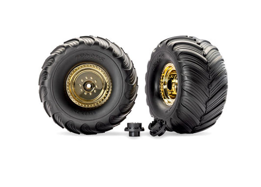 Traxxas Gold Monster Truck Wheels & Terra Groove Tires (2) TRA3663-GOLD